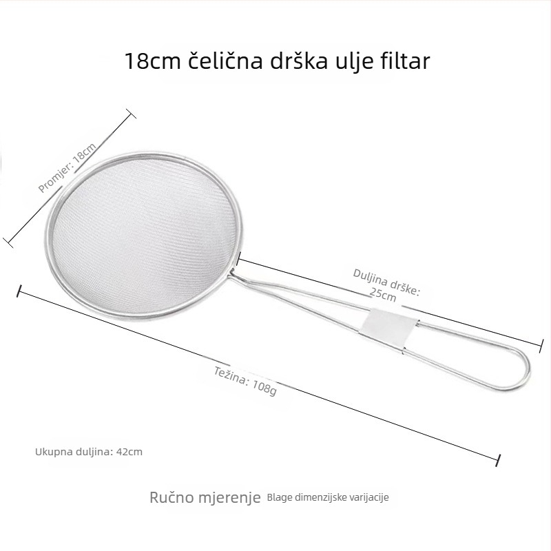 Nehrđajući čelični skimmer i sito s finom mrežom za ulje i tekućine — ne-magnetni čelik, zaštita od opeklina, moderni minimalistički dizajn, model T325