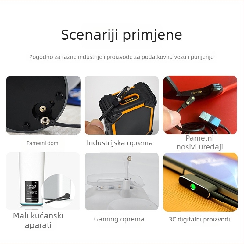 Type-C magnetski kabel za punjenje s pogo-pin za kozmetičke uređaje — magnetsko jezgro N52, set s muškim i ženskim krajevima
