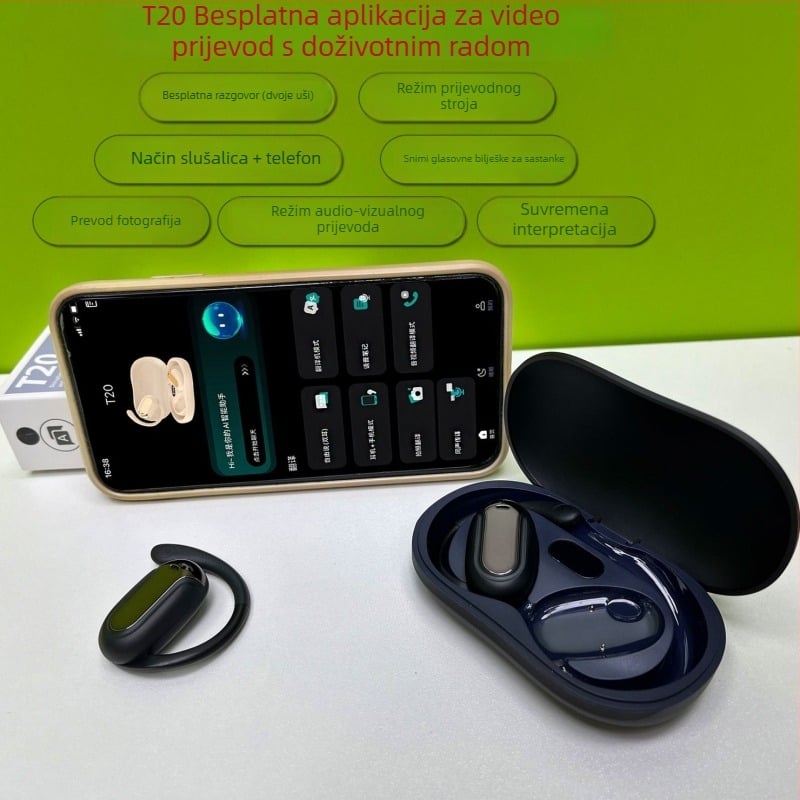 Prevodne slušalice za prekograničnu trgovinu — 165 jezika, Bluetooth 5.4, dizajn s ušnim zakačkama, kompatibilno s Windows/iOS/Android, 50 mAh baterija