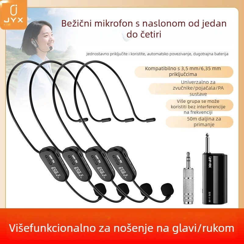 JYX bežični headset mikrofon s 1–4 pojačalom, Little Bee — ugrađena baterija 300–500 mAh, trajanje baterije 3–6 h, Bluetooth 2.0, SNR < 60 dB