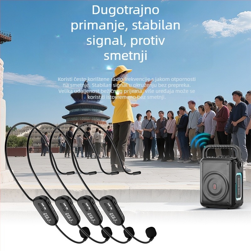 JYX bežični headset mikrofon s 1–4 pojačalom, Little Bee — ugrađena baterija 300–500 mAh, trajanje baterije 3–6 h, Bluetooth 2.0, SNR < 60 dB