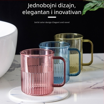 Čaša za ispiranje usta i čašica za četkicu za zube – nordijski minimalistički dizajn s prugama, PP materijal, model 150, brend Happy Home Furnishing, kućna uporaba