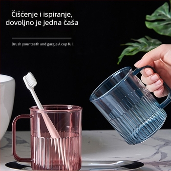 Čaša za ispiranje usta i čašica za četkicu za zube – nordijski minimalistički dizajn s prugama, PP materijal, model 150, brend Happy Home Furnishing, kućna uporaba
