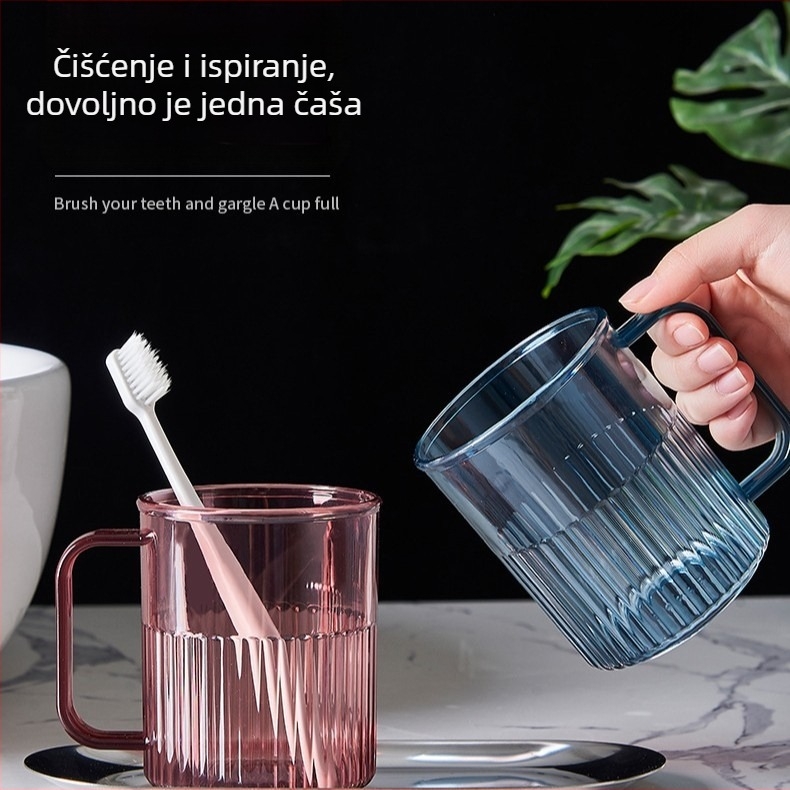 Čaša za ispiranje usta i čašica za četkicu za zube – nordijski minimalistički dizajn s prugama, PP materijal, model 150, brend Happy Home Furnishing, kućna uporaba