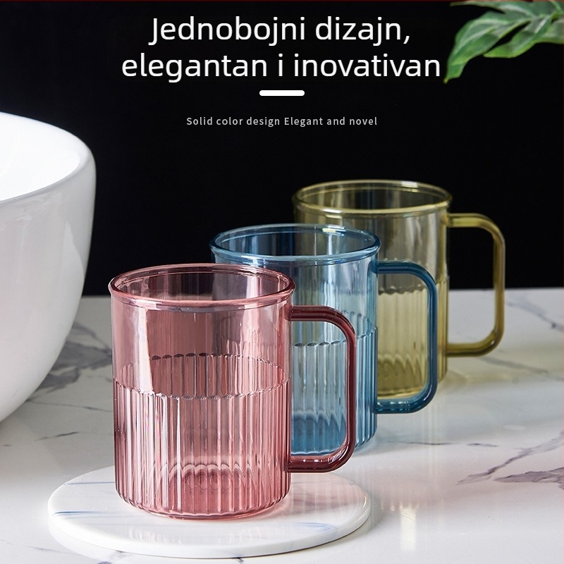 Čaša za ispiranje usta i čašica za četkicu za zube – nordijski minimalistički dizajn s prugama, PP materijal, model 150, brend Happy Home Furnishing, kućna uporaba
