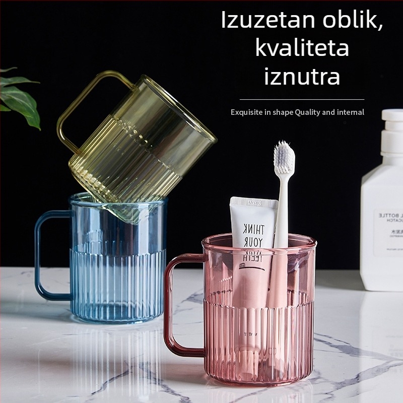 Čaša za ispiranje usta i čašica za četkicu za zube – nordijski minimalistički dizajn s prugama, PP materijal, model 150, brend Happy Home Furnishing, kućna uporaba