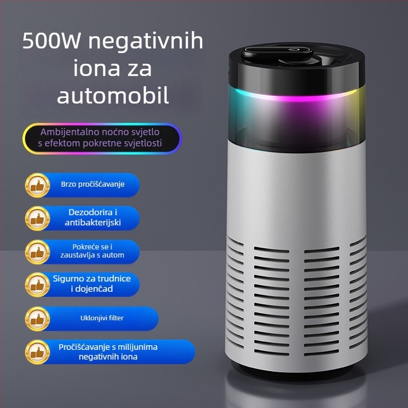 Automobilski uređaj za pročišćavanje zraka s HEPA kompozitnim filtrom i negativnim ionima — Model K-3, USB napajanje, 2W, koncentracija 500, pogodno za do 10 m²