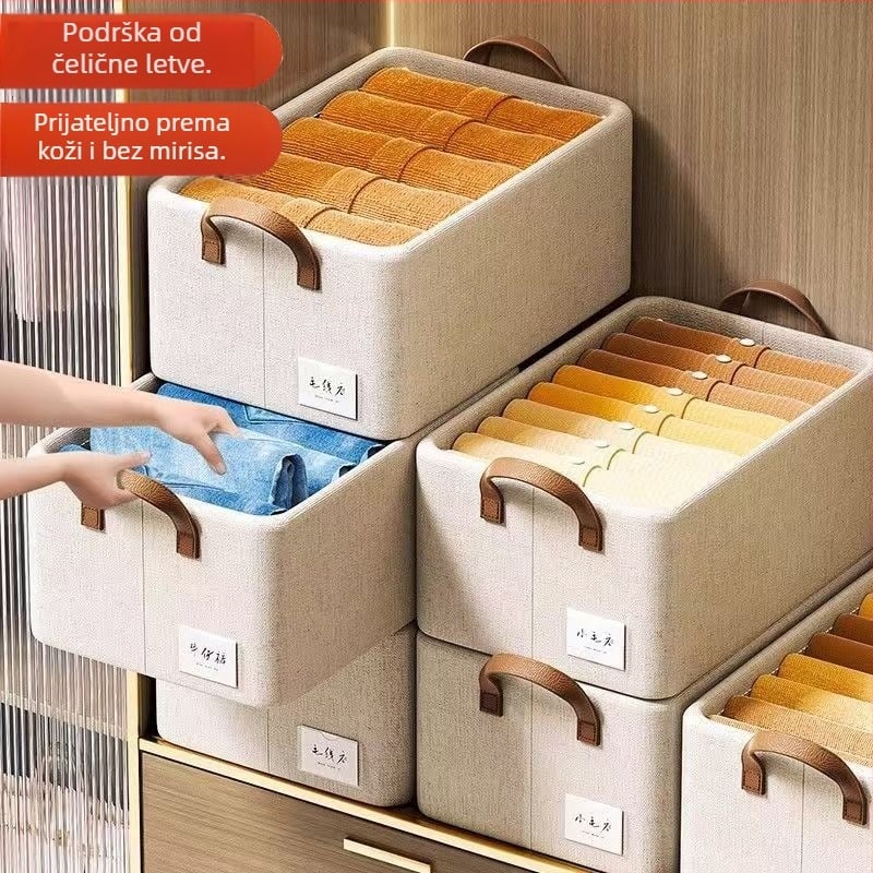 Kutija za skladištenje odjeće, pamuk i lan, preklopiva, kapacitet 20–30 L, za nošenje u ruci
