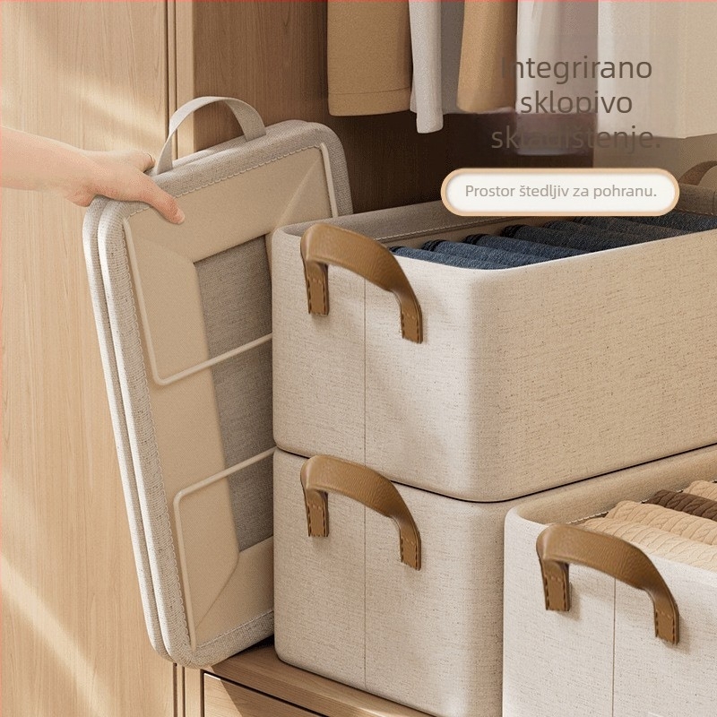 Kutija za skladištenje odjeće, pamuk i lan, preklopiva, kapacitet 20–30 L, za nošenje u ruci