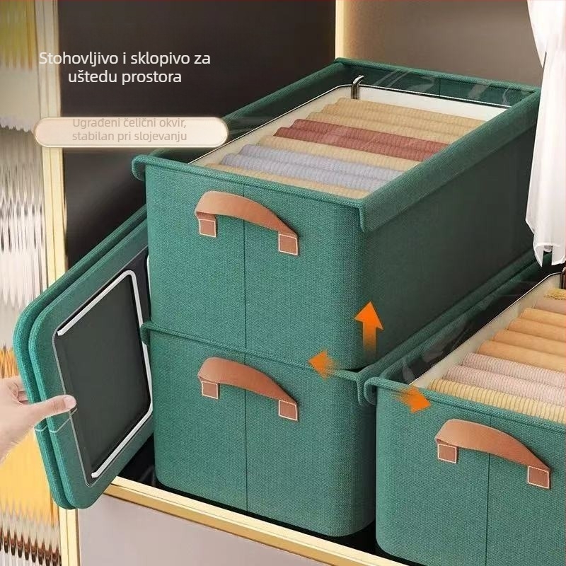 Kutija za skladištenje odjeće, pamuk i lan, preklopiva, kapacitet 20–30 L, za nošenje u ruci