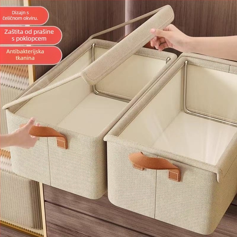 Kutija za skladištenje odjeće, pamuk i lan, preklopiva, kapacitet 20–30 L, za nošenje u ruci
