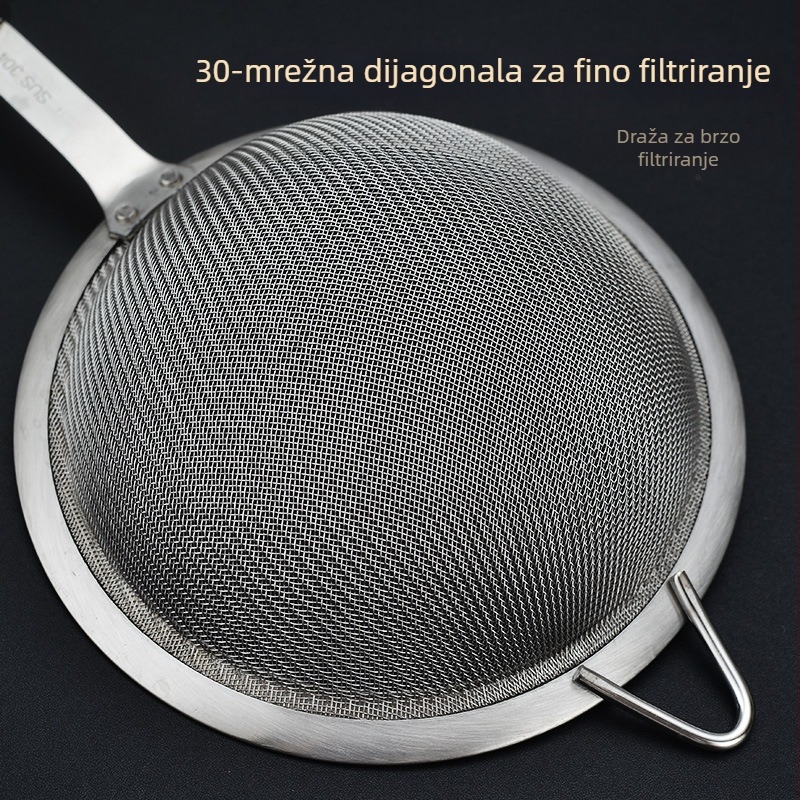 Veliko sito od nehrđajućeg čelika 304 za filtriranje sojinog mlijeka, kaše, soka i brašna; mreža visoke gustoće; s jednim kukom; zaštita od opeklina; mogućnost prilagodbe