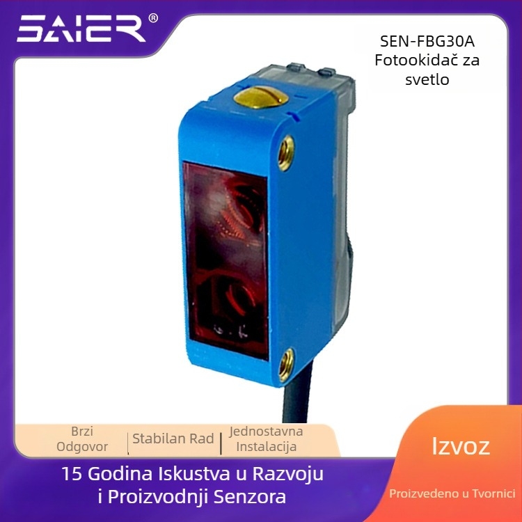 SAIER fotoelektrični prekidač – kvadratni, infracrveni, difuzni odraz, potiskivanje pozadine, domet detekcije 30 cm