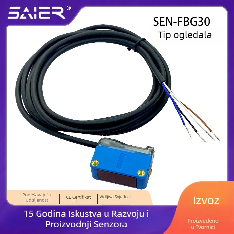 SAIER fotoelektrični prekidač – kvadratni, infracrveni, difuzni odraz, potiskivanje pozadine, domet detekcije 30 cm