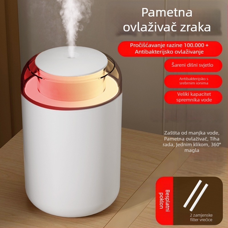 Kućni ovlaživač, kompaktni kolonski dizajn, tih rad, USB napajanje, spremnik 1.0–2.5 L, pokriva 41–60 m²