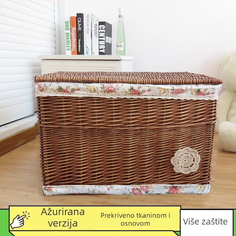 Koš za pohranu od pletene trave s poklopcem, velika kapaciteta 50 L, ručno nošenje, nepreklopiv