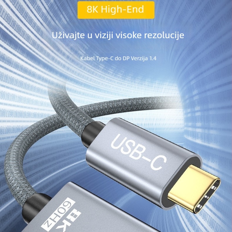 Type-C na DP 1.4 adapter kabel, 8K60Hz stabilan prijenos, inteligentni čip, duljina 2 m, bakrena žica