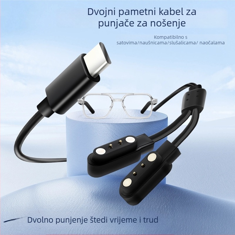 Magnetski USB kabel za punjač za pametne naočale, sat i narukvicu – jedan na dva, kompatibilan s 4.0-12.3, brenda Rising Sun