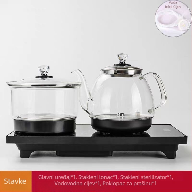 Stakleni električni čajnik, kapacitet 2 L, 1300 W, borosilikatno staklo, dno za grijanje, automatsko isključivanje