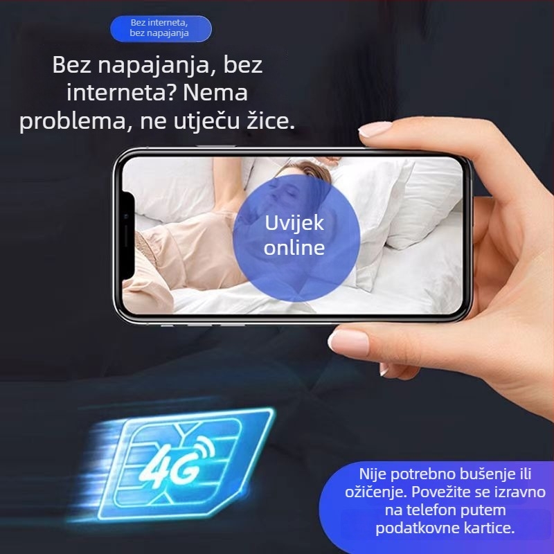 Bez punjenja: kućna Wi‑Fi kamera s noćnim vidom, vanjska 4G bez mreže, daljinsko glasovno nadgledanje
