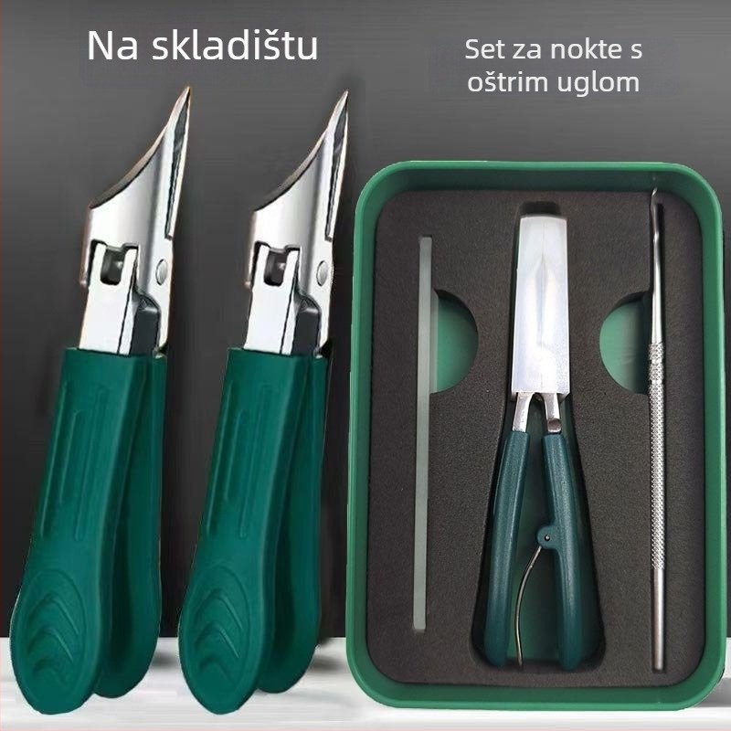 3-dijelan set alata za njegu noktiju s šiljastim šikmim kliještima, datoteka za nokte, žlica za uši; nehrđajući čelik, anti-splash dizajn