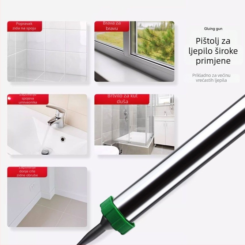 Dvostruko funkcionalni univerzalni pištolj za ljepilo s rotirajućim mehanizmom i automatskim rezanjem ljepila, kućište od nehrđajućeg čelika, za staklena i konstrukcijska ljepila