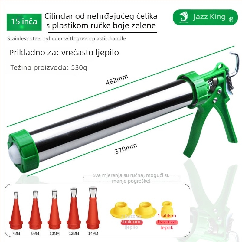 Dvostruko funkcionalni univerzalni pištolj za ljepilo s rotirajućim mehanizmom i automatskim rezanjem ljepila, kućište od nehrđajućeg čelika, za staklena i konstrukcijska ljepila