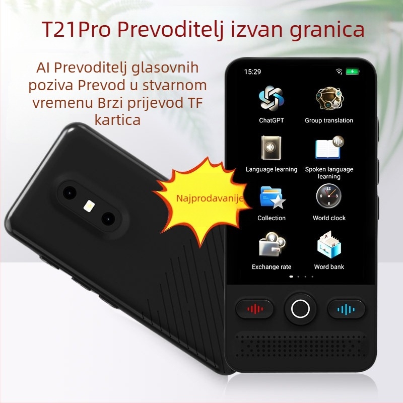 AI glasovni prevoditelj s višejezičnim simultanim prevođenjem i offline prijevodom fotografija — kompaktan uređaj, 5 MP kamera, Type-C, 5V 2A, 125 g, ABS