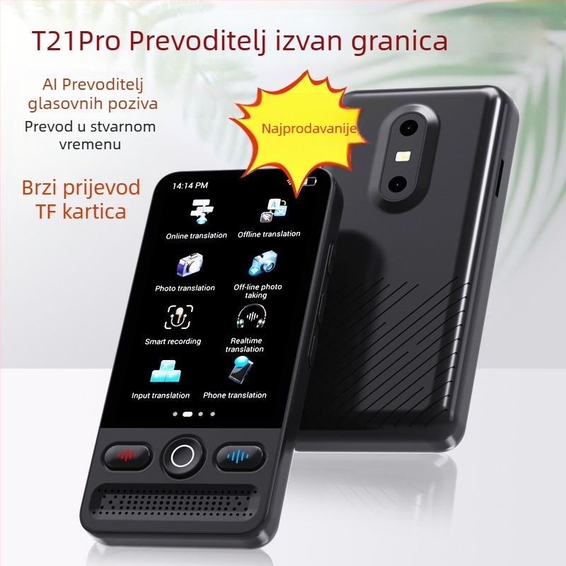 AI glasovni prevoditelj s višejezičnim simultanim prevođenjem i offline prijevodom fotografija — kompaktan uređaj, 5 MP kamera, Type-C, 5V 2A, 125 g, ABS