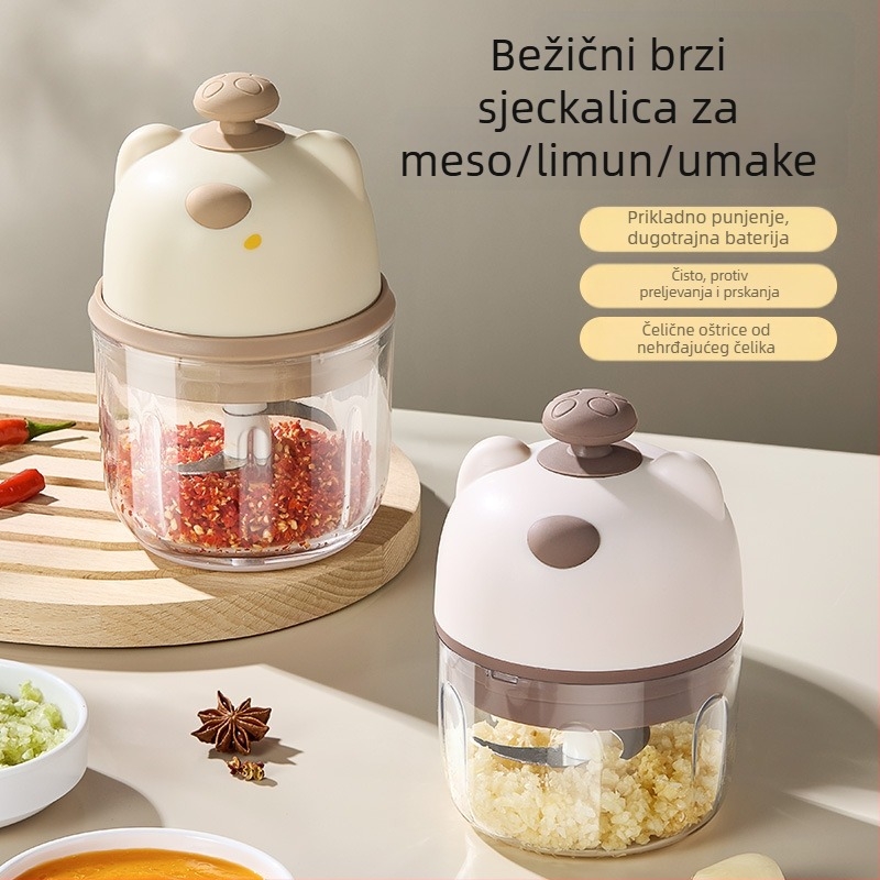 Električni pritisk za češnjak i mincer – višenamjenski kuhinjski alat, 220W, 3.7-4.2V, materijali PP/ABS/Silikon/Staklo/Nerđajući čelik