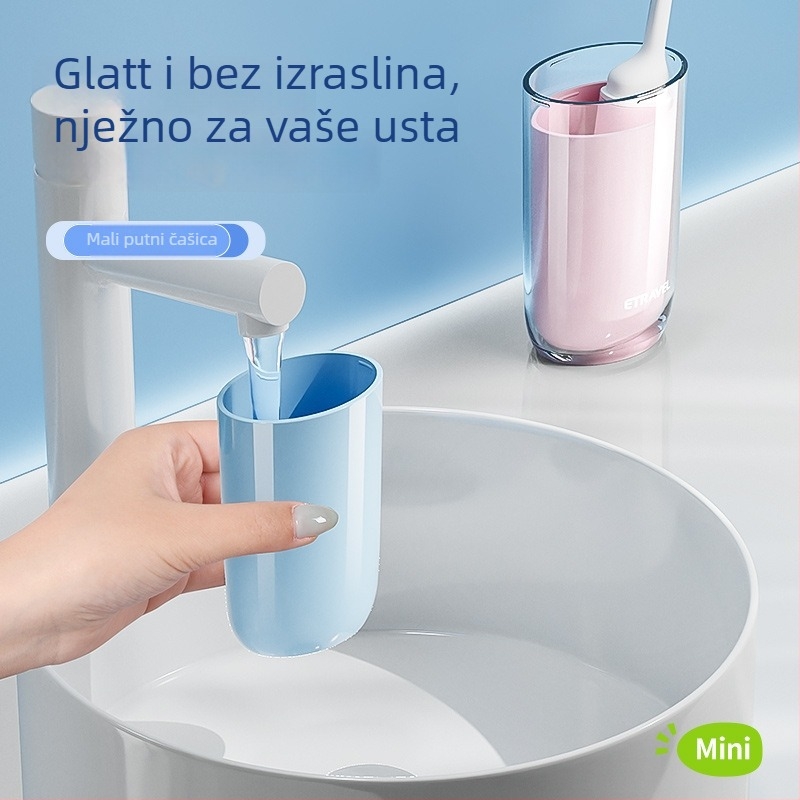 Plastični prijenosni putni set za oralnu higijenu: čašica za ispiranje usta, čašica za četkicu i spremnik za pastu – 3 u 1