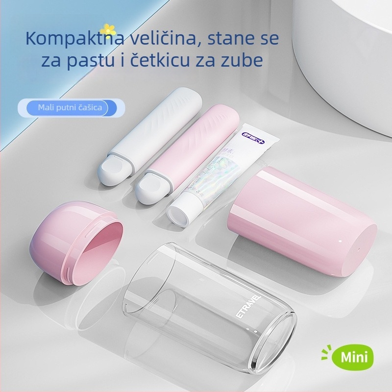 Plastični prijenosni putni set za oralnu higijenu: čašica za ispiranje usta, čašica za četkicu i spremnik za pastu – 3 u 1