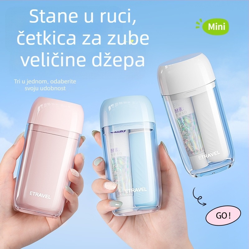Plastični prijenosni putni set za oralnu higijenu: čašica za ispiranje usta, čašica za četkicu i spremnik za pastu – 3 u 1