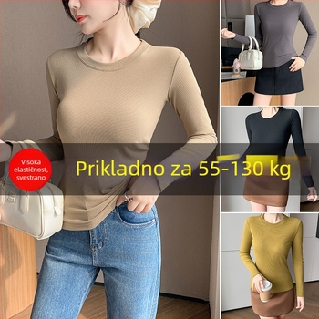 Ženski modalni top s dugim rukavima, slim fit, okrugli izrez, 70-80% modal vlakna, proljeće 2025