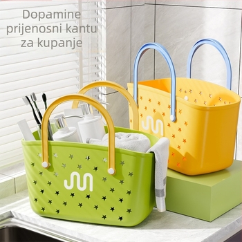 Košara za kupaonicu za pohranu – plastična, prenosna, pravokutna odvodna košara, za higijenske potrepštine i promjenu odjeće, karikatura sladak stil