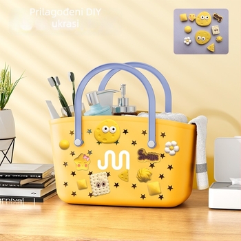 Košara za kupaonicu za pohranu – plastična, prenosna, pravokutna odvodna košara, za higijenske potrepštine i promjenu odjeće, karikatura sladak stil