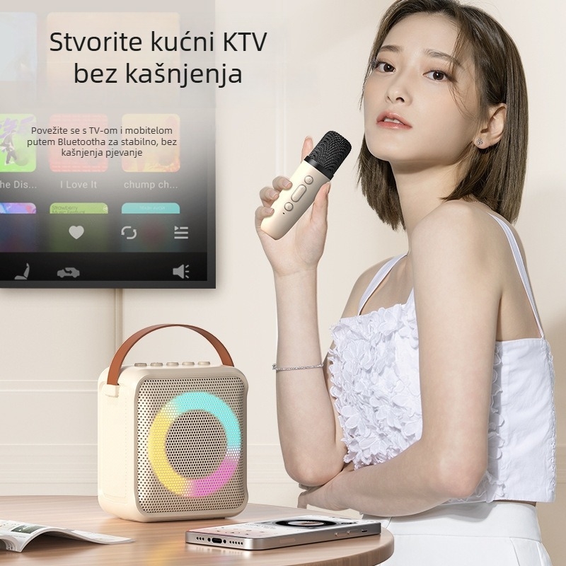 RK01 Bluetooth karaoke zvučnik s ugrađenim mikrofonom, 5W izlaz, Bluetooth 5.3, baterija 1000–1200mAh, 100Hz–20kHz, domet 15 m
