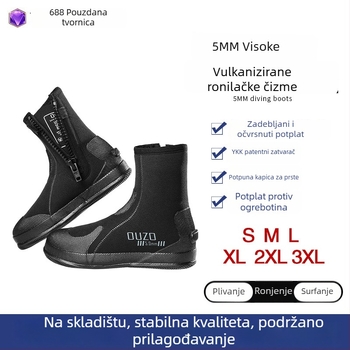 OUZO 5 mm diving cipele, visokog kroja, bočni zatvarač, protuklizne, otporne na probijanje i habanje, gornji dio od neoprena, vulkanizirana potplata