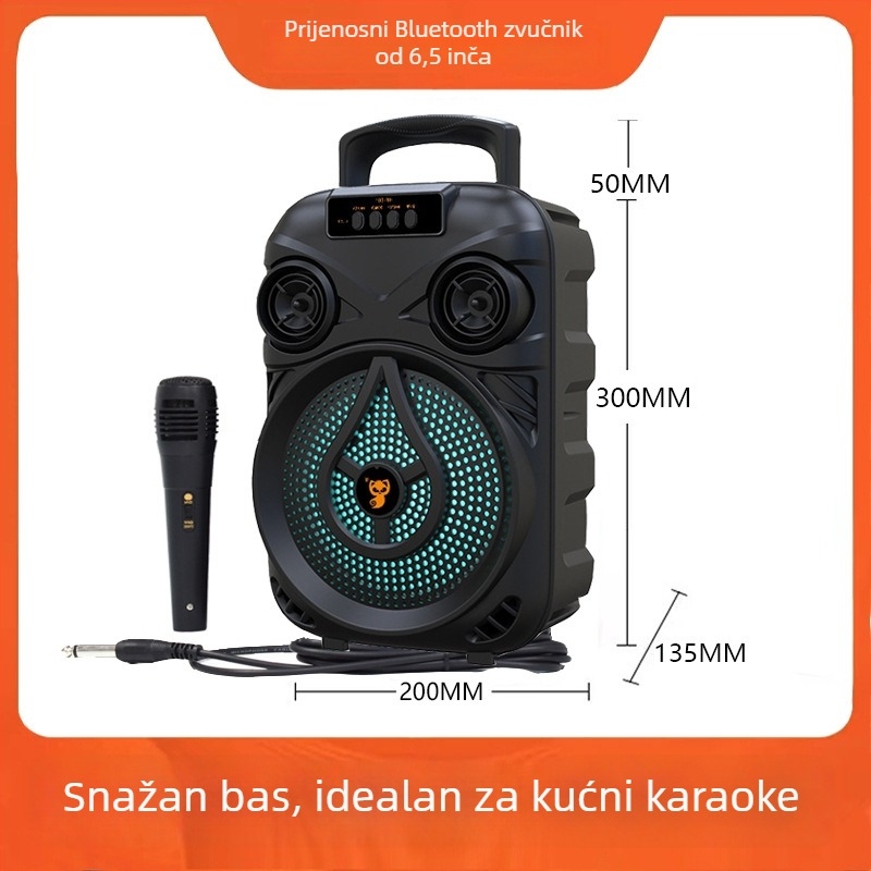 Prijenosni Bluetooth zvučnik za vanjsku upotrebu, s dva zvučnika, Bluetooth 5.0, raspon frekvencija 40 Hz–20 kHz, SNR ≥75 dB, ugrađena baterija