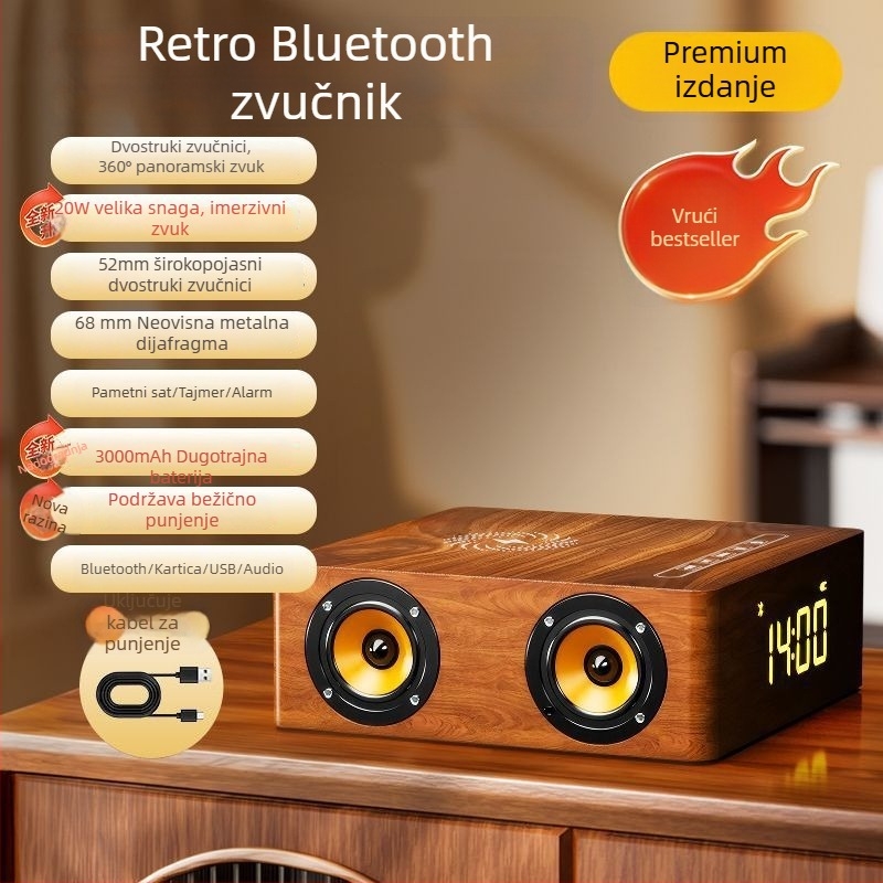 Retro drveni Bluetooth zvučnik sa stolnim subwooferom za kućno karaoke