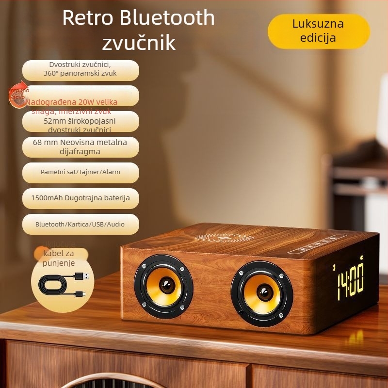 Retro drveni Bluetooth zvučnik sa stolnim subwooferom za kućno karaoke