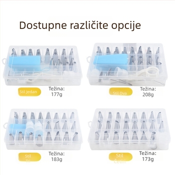Set igala za ukrašavanje, 27 kom. od nehrđajućeg čelika + PP, 24 vrhova, silikonska vrećica, pakirano u kutiji (korejski stil ukrašavanja torti)