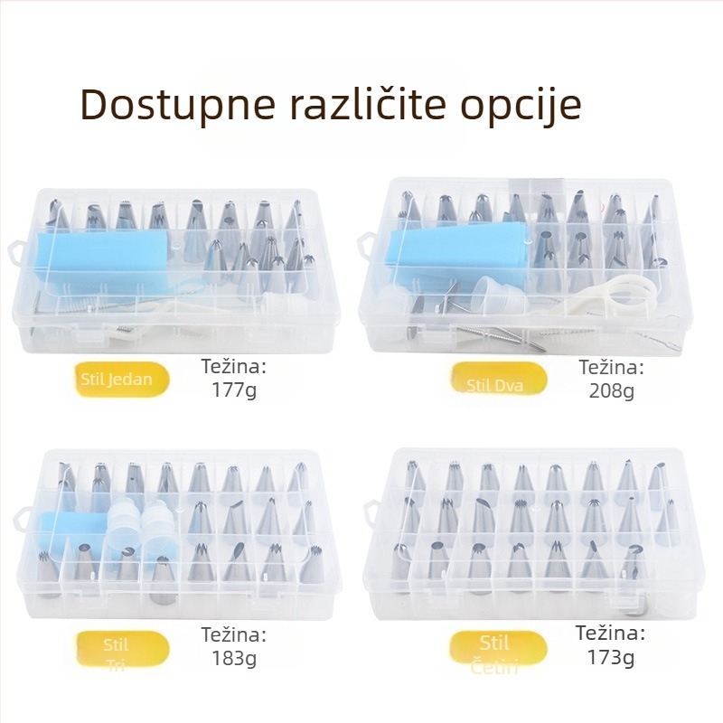 Set igala za ukrašavanje, 27 kom. od nehrđajućeg čelika + PP, 24 vrhova, silikonska vrećica, pakirano u kutiji (korejski stil ukrašavanja torti)