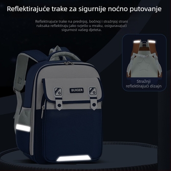 Unisex školska torba za razrede 1–6 — Oxford tkanina, vodootporna i otporna na mrlje; prozračna i otporna na habanje uz noćnu refleksiju; zakrivljene naramenice; mogućnost prilagodbe logotipa.