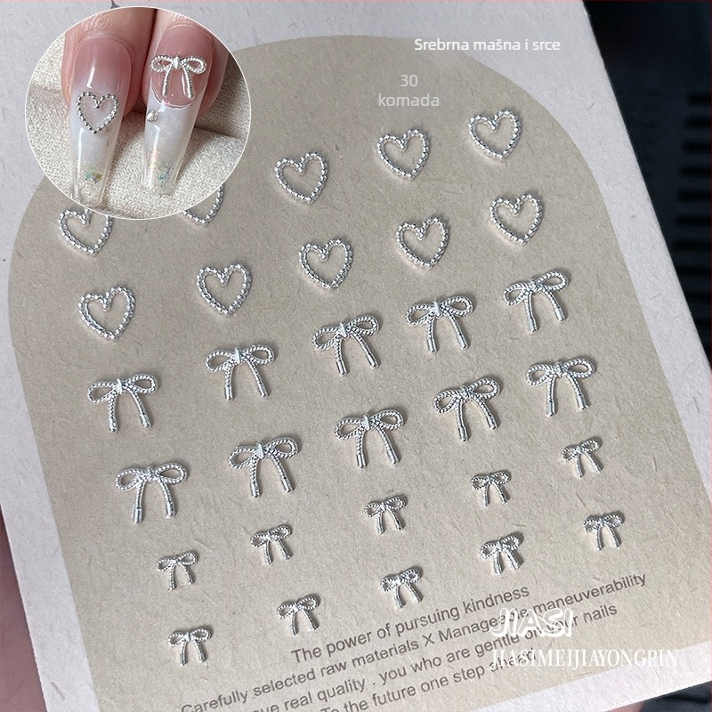 3D ukrasi za nokte od legure s dizajnom mašne i motivom srca