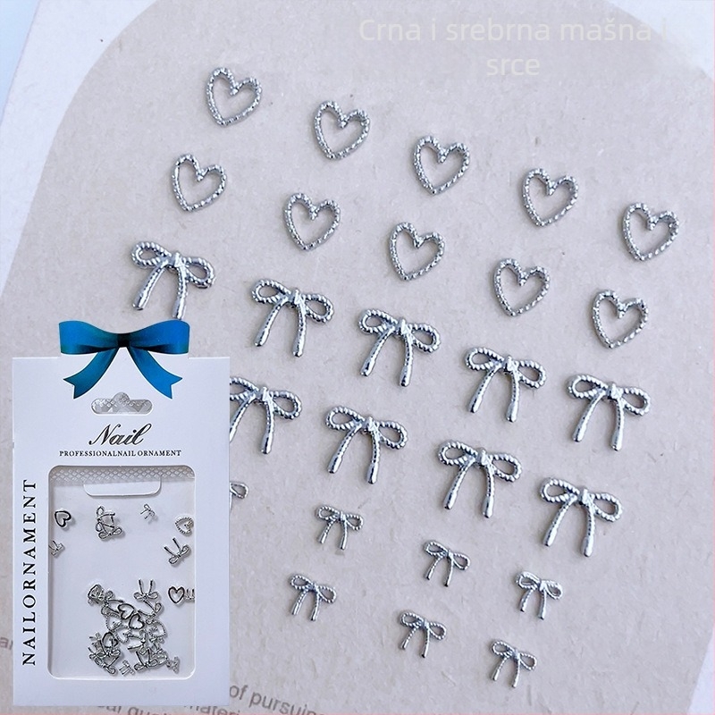 3D ukrasi za nokte od legure s dizajnom mašne i motivom srca