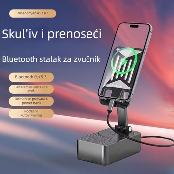 Prijenosni 3-u-1 zvučnik sa stalkom, ugrađenom baterijom i funkcijom punjenja, Bluetooth 5.3, 5W pri 5V, domet 10 m