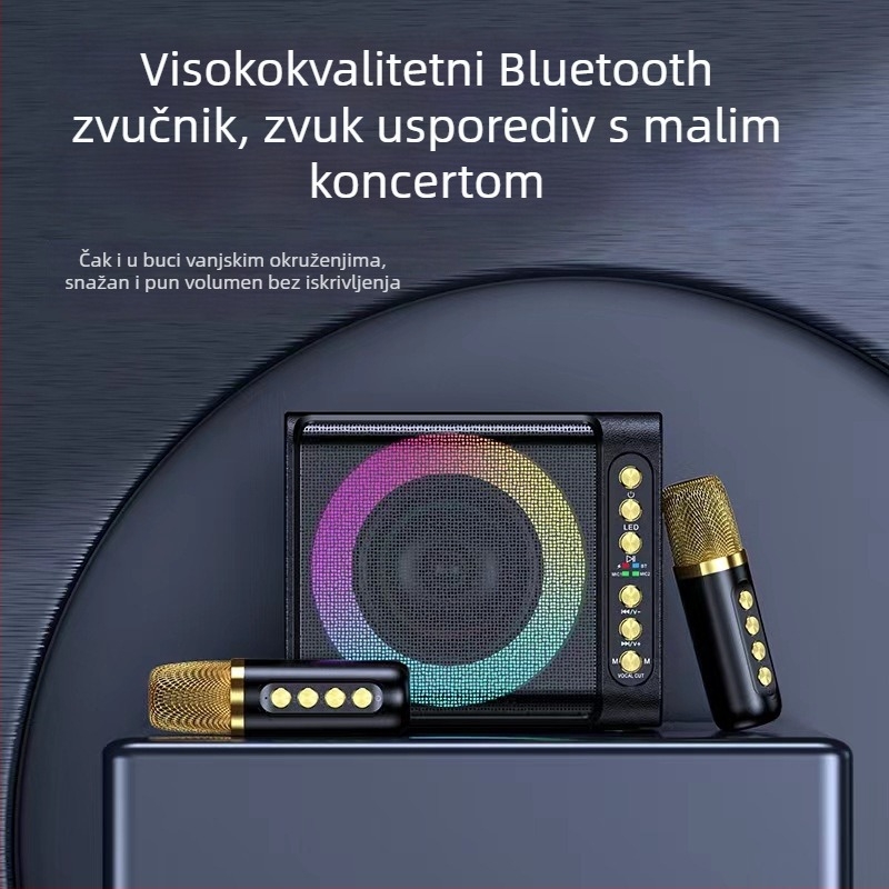 Karaoke Bluetooth zvučni set s ugrađenim mikrofonom, 20W izlaz, Bluetooth 5.3, 100Hz-20kHz, SNR ≥70dB, ugrađena baterija 2000-4000mAh