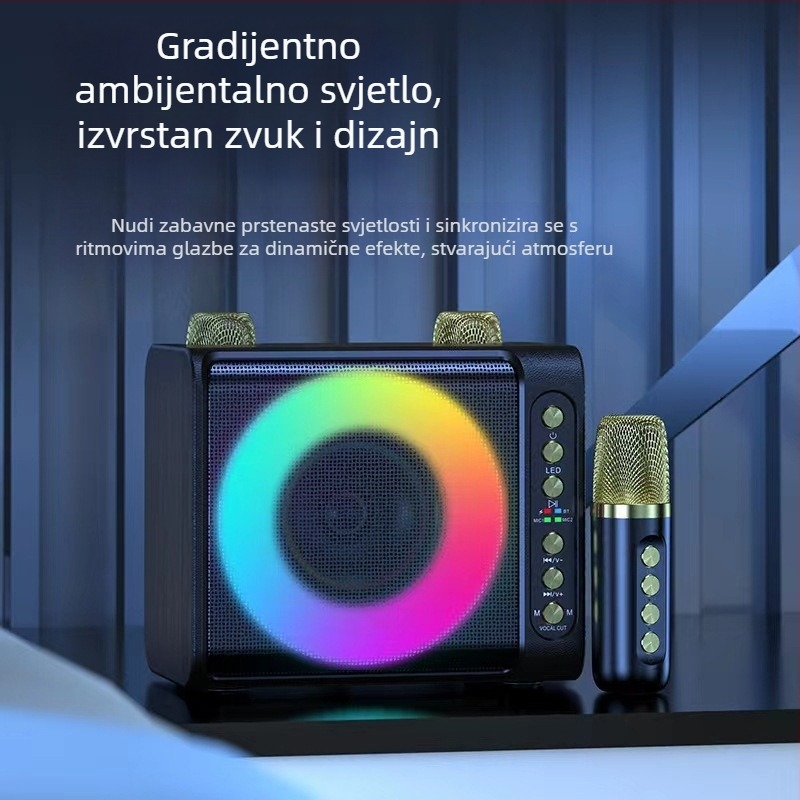 Karaoke Bluetooth zvučni set s ugrađenim mikrofonom, 20W izlaz, Bluetooth 5.3, 100Hz-20kHz, SNR ≥70dB, ugrađena baterija 2000-4000mAh