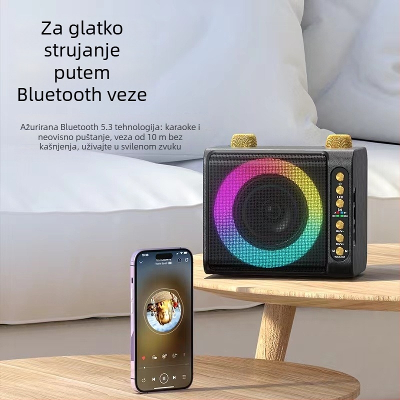 Karaoke Bluetooth zvučni set s ugrađenim mikrofonom, 20W izlaz, Bluetooth 5.3, 100Hz-20kHz, SNR ≥70dB, ugrađena baterija 2000-4000mAh